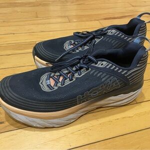Hoka One Navy Blue and Peach Running Shoes